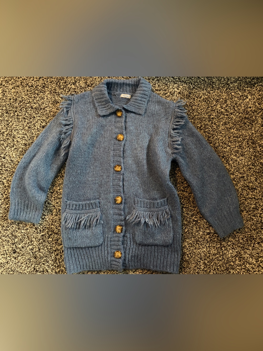 Girls Blue Fringe Button-Up Sweater Cardigan size 9